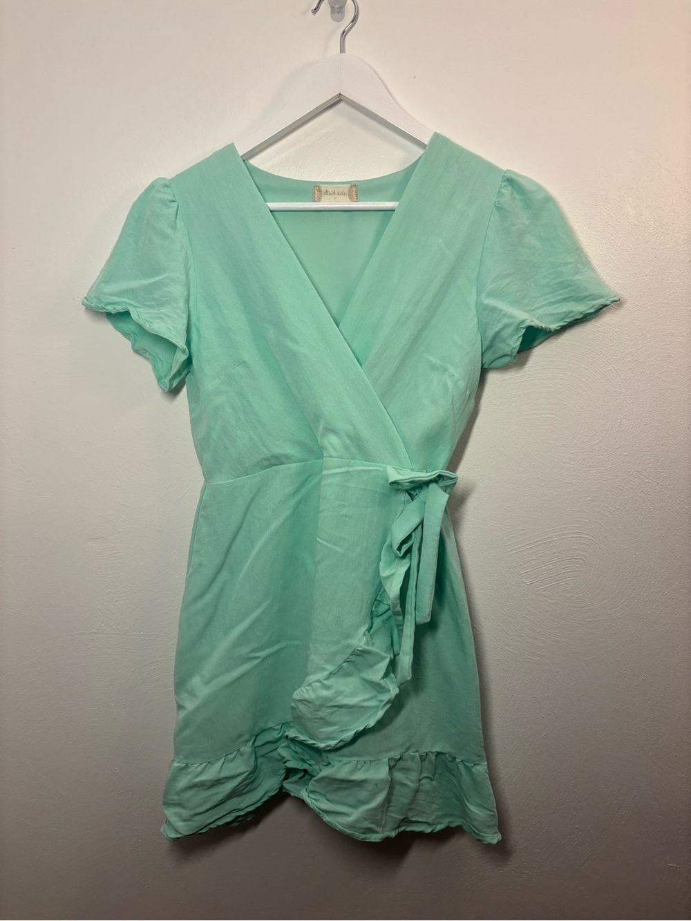 Altar'd State Mint Wrap Ruffle Mini Dress Size Medium